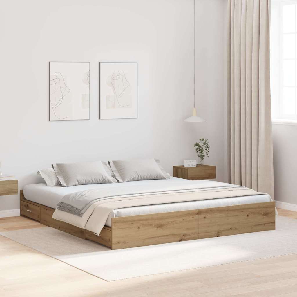 Aufbewahrungsbettgestell Weiß 200 x 200 cm Holzwerkstoff