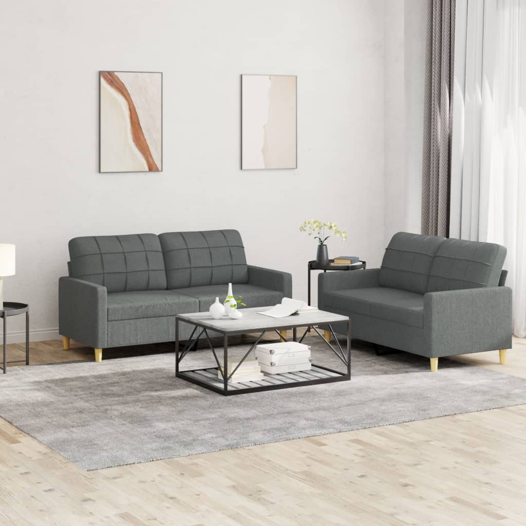 3-tlg. Sofagarnitur mit Kissen Creme Stoff