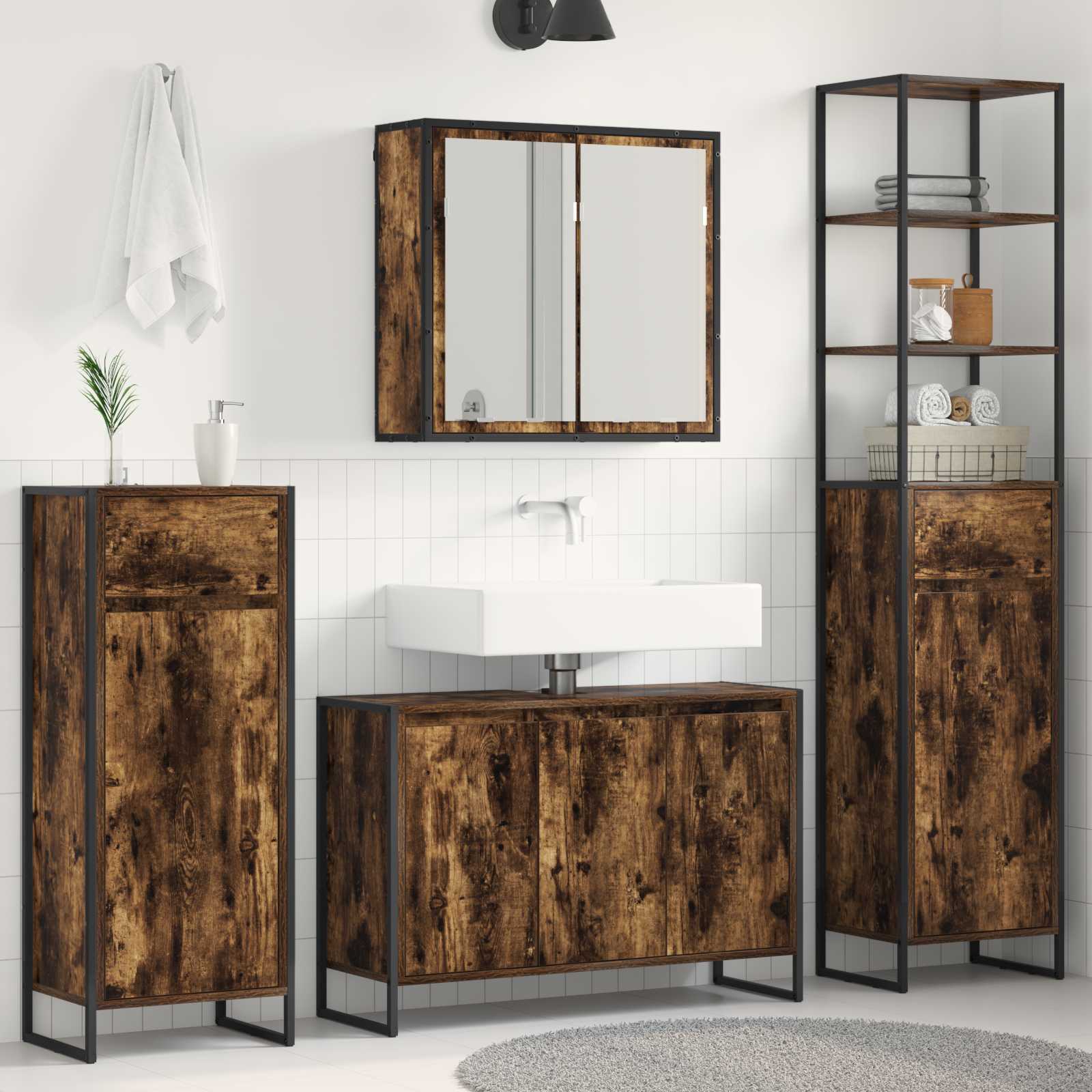 Badezimmermöbel-Set mit Tür Schwarz Eichen-Optik Holzwerkstoff