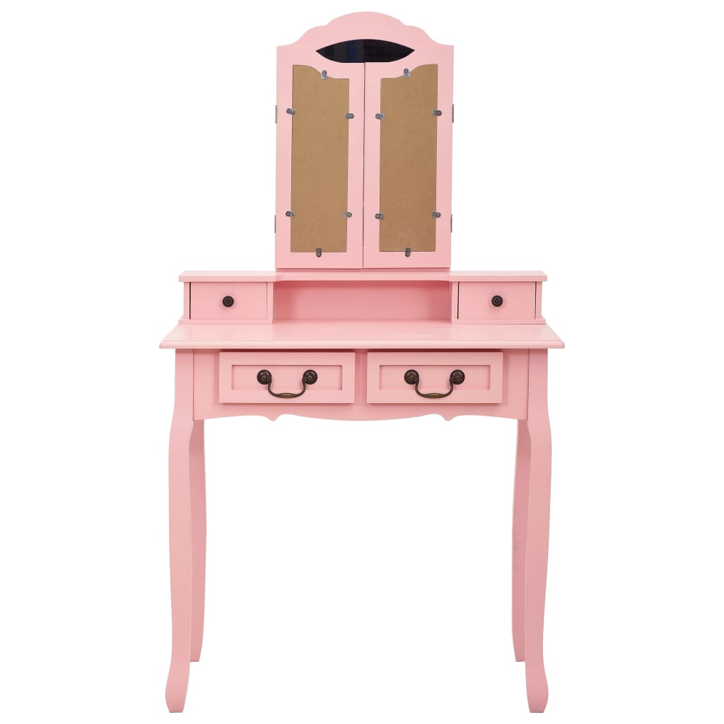 Schminktisch-Set mit Hocker Weiß 80x69x141cm Paulowniaholz