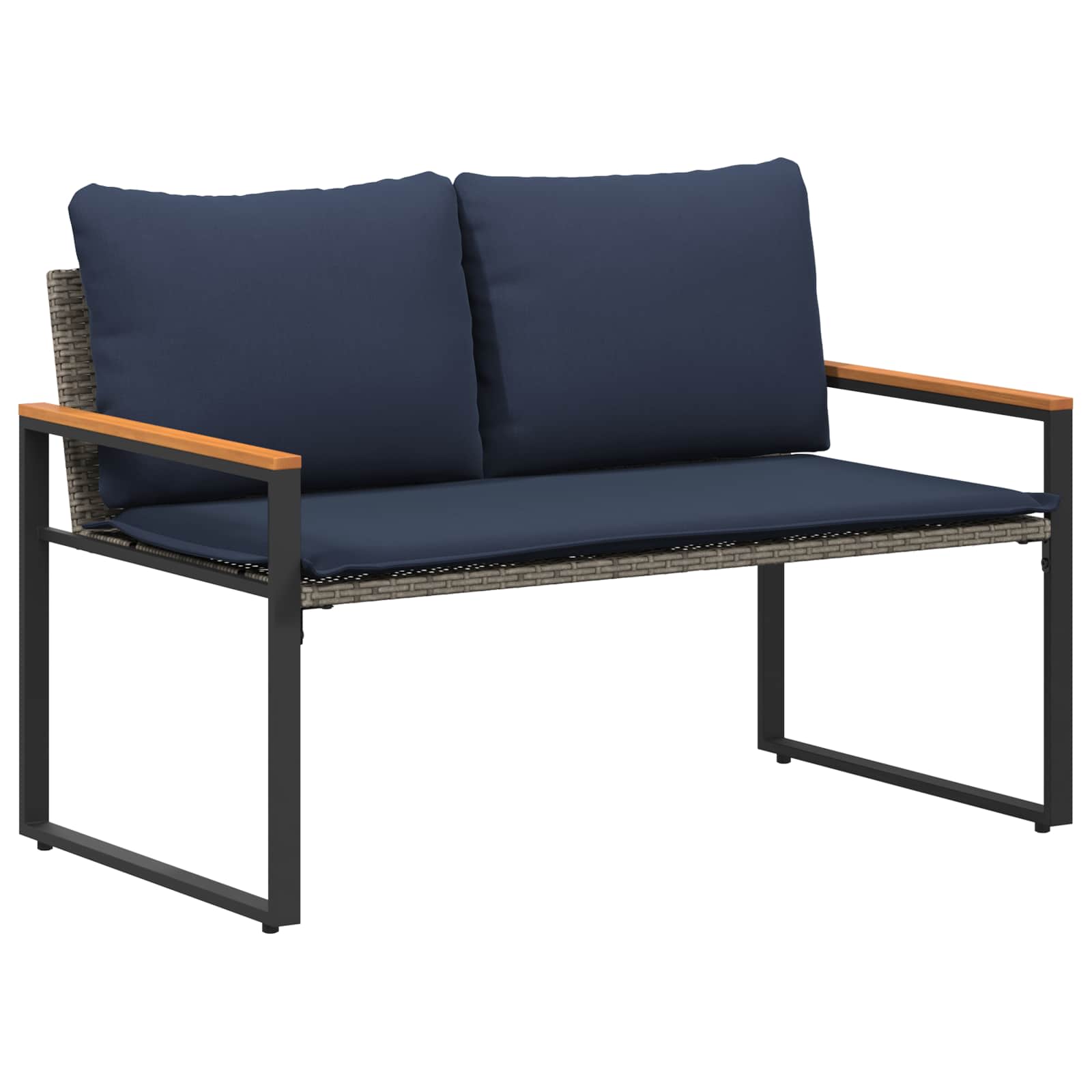 Bank mit Kissen Schwarz und Cremeweiß 115 x 65 x 72 cm Rattan