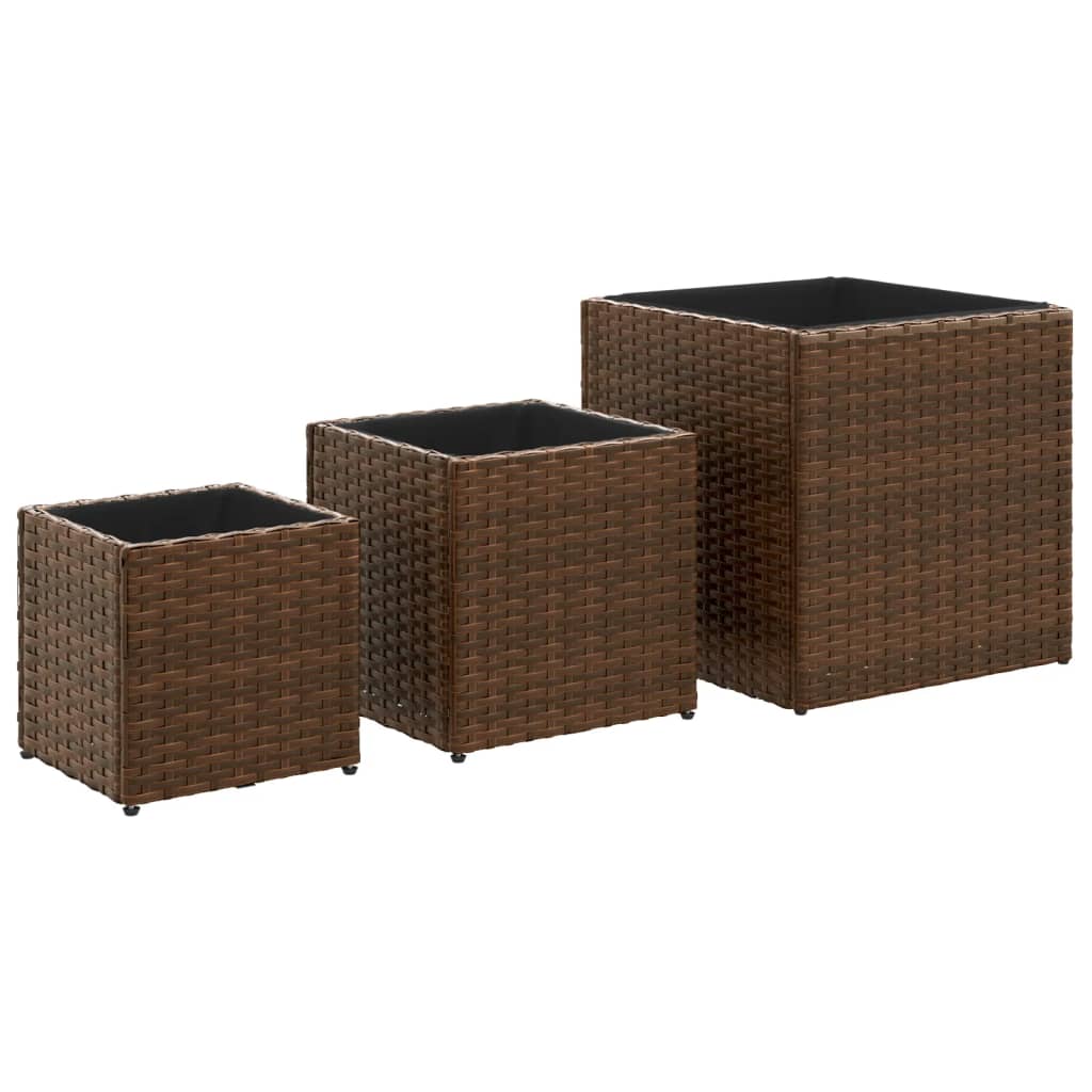 Pflanzkübel 3 Stk. Schwarz Poly Rattan
