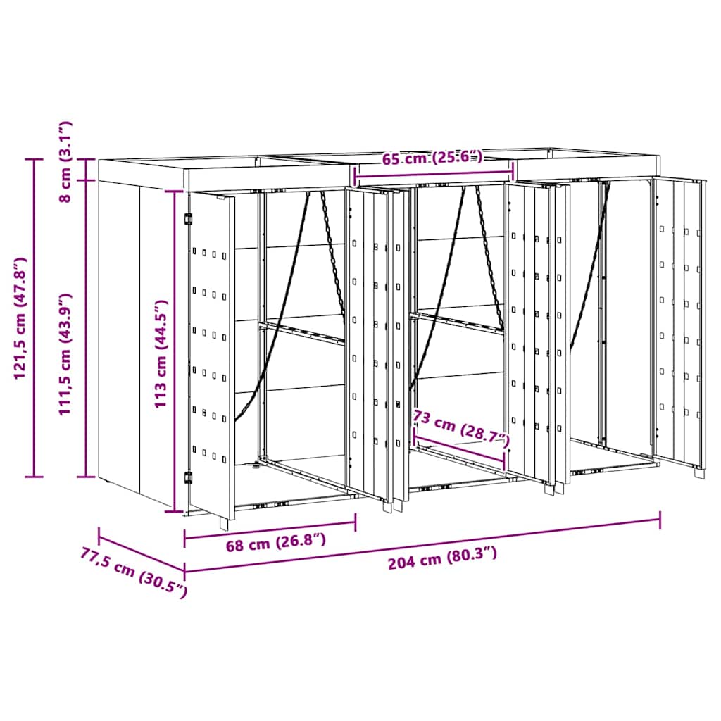 Mülltonnenbox für 2 Tonnen Schwarz 138x79x117 cm Stahl