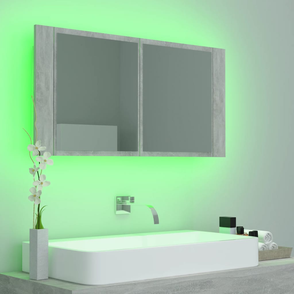 LED-Bad-Spiegelschrank Grau 90x12x45 cm Acryl