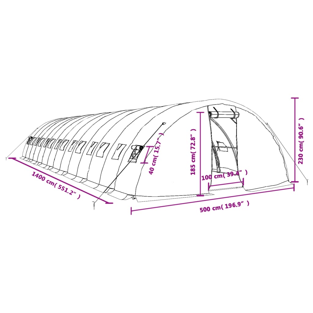 Gewächshaus mit Stahlrahmen Weiß 40 m² 8x5x2,3 m