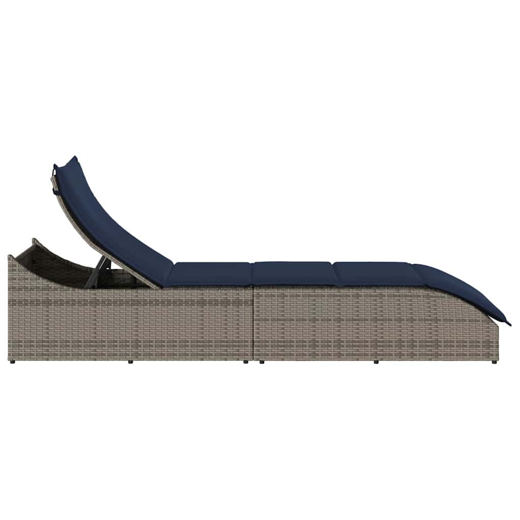 Klappliege mit Auflage und Stauraum Schwarz Poly-Rattan