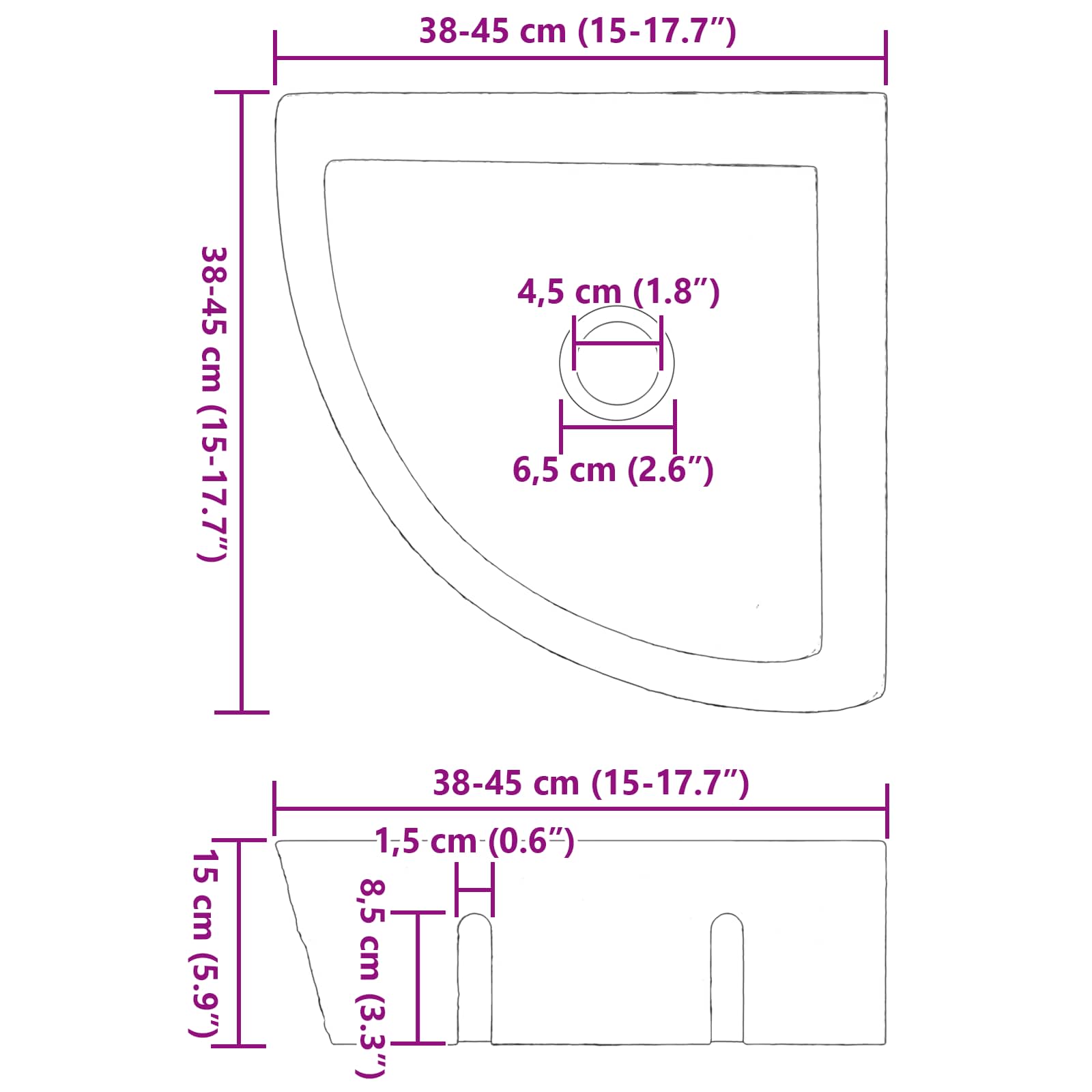 Waschbecken Grau (30-37) x (30-37) x 12 cm Flussstein