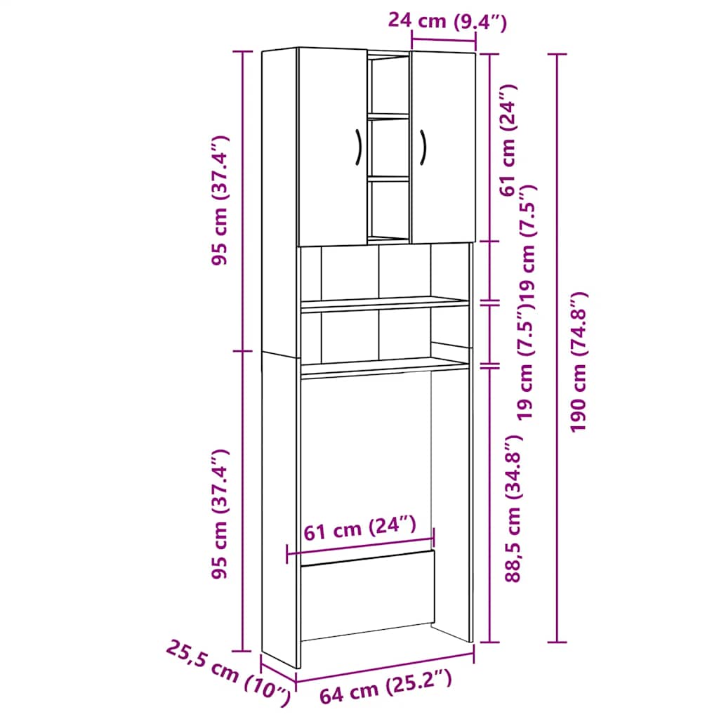 Waschmaschinenschrank Weiß 64x25,5x190 cm