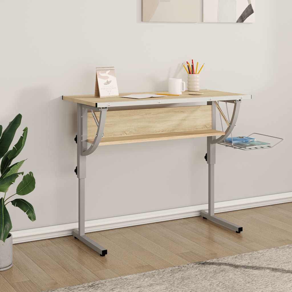 Basteltisch Weiß & Grau 110x53x(58-87) cm Holzwerkstoff & Stahl