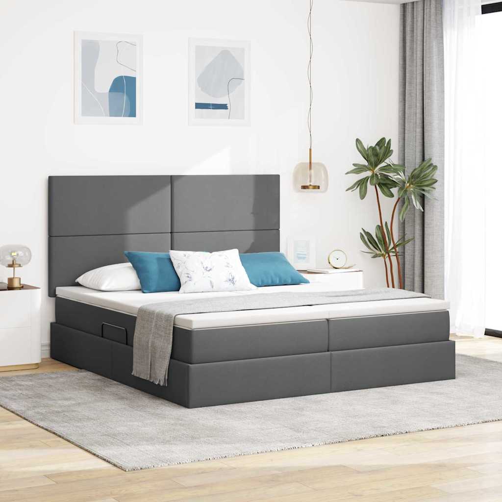 Aufbewahrungsbett mit Kopfteil Hellgrau 180 x 200 cm Stoff