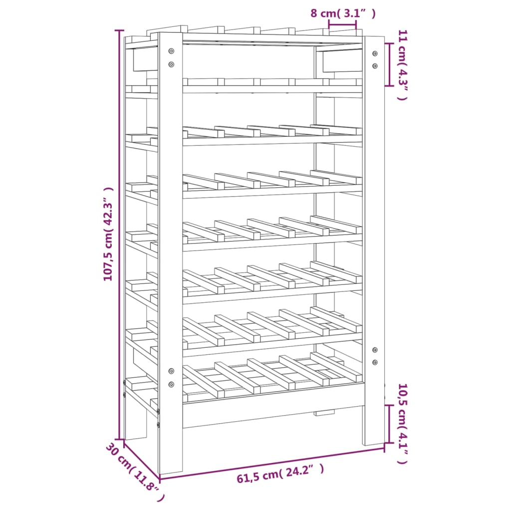 Weinregal 109,5x30x107,5 cm Massivholz Kiefer
