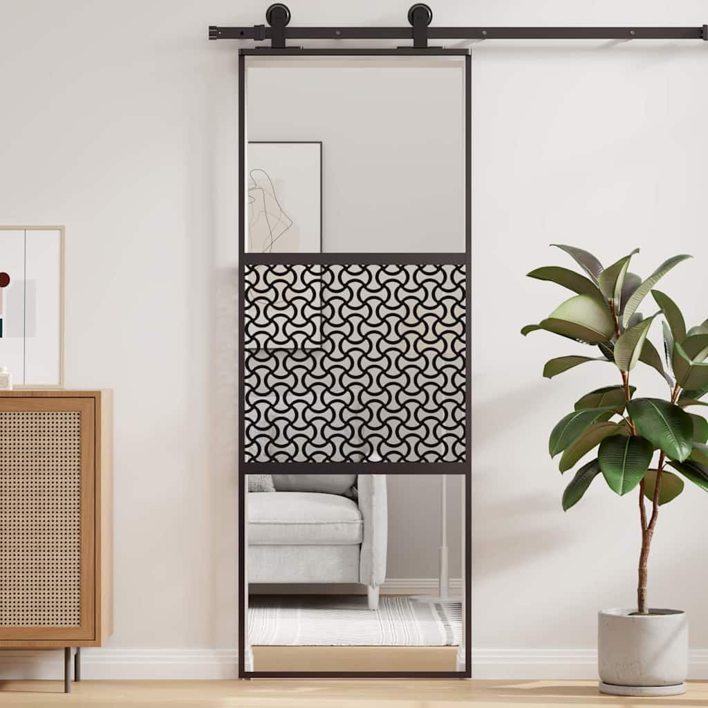 Schiebetür 3-teilig ESG-Glas und Aluminium 76x205 cm Schwarz