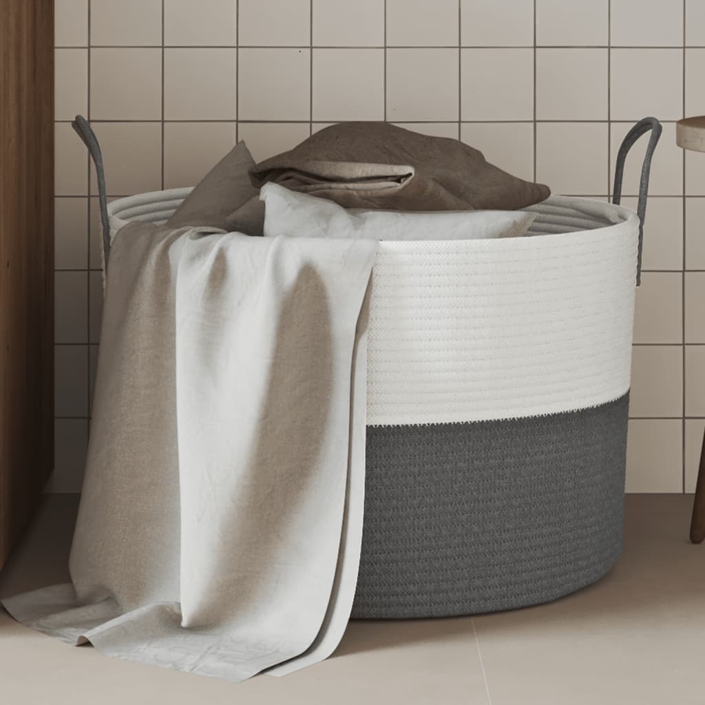 Aufbewahrungskorb Grau und Weiß Ø38x46 cm Baumwolle
