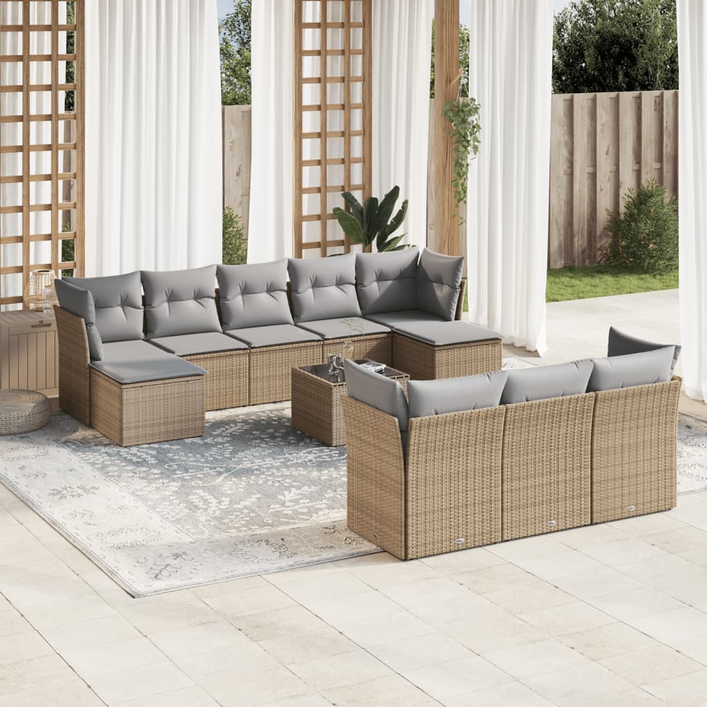 10-tlg. Garten-Sofagarnitur mit Kissen Schwarz Poly Rattan