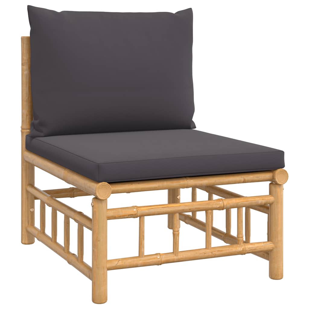 3-tlg. Garten-Lounge-Set mit Kissen Creme Bambus