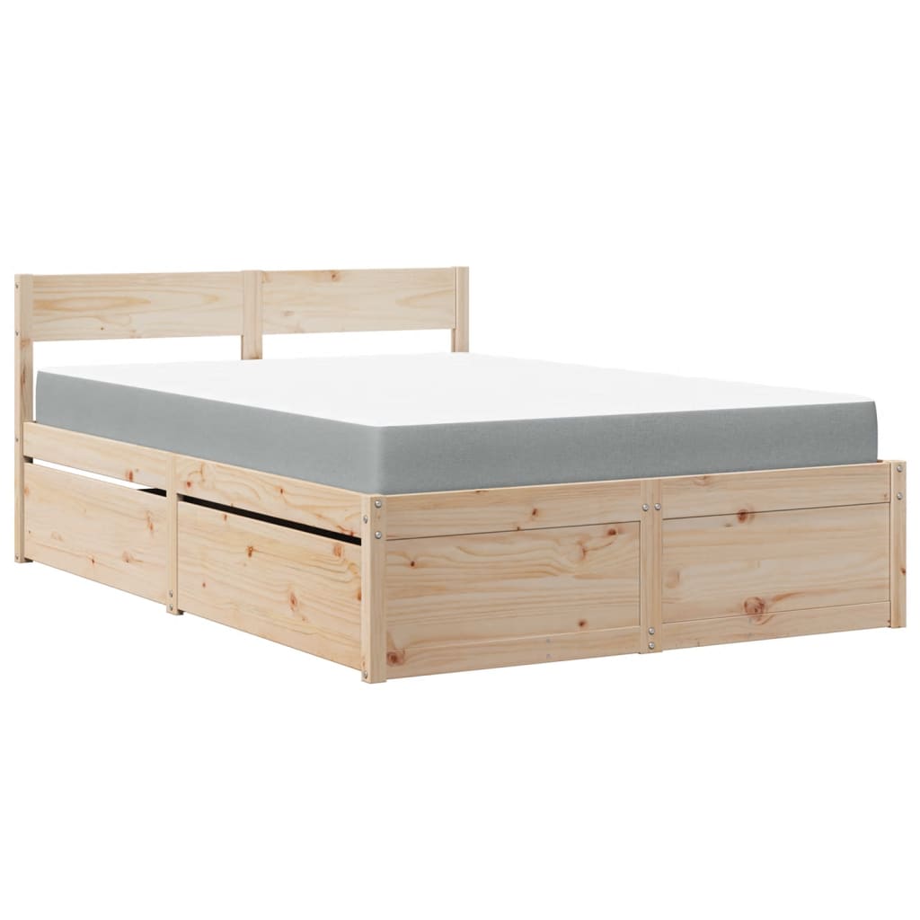 Bett mit Schubladen und Matratze 200x200 cm Massivholz Kiefer