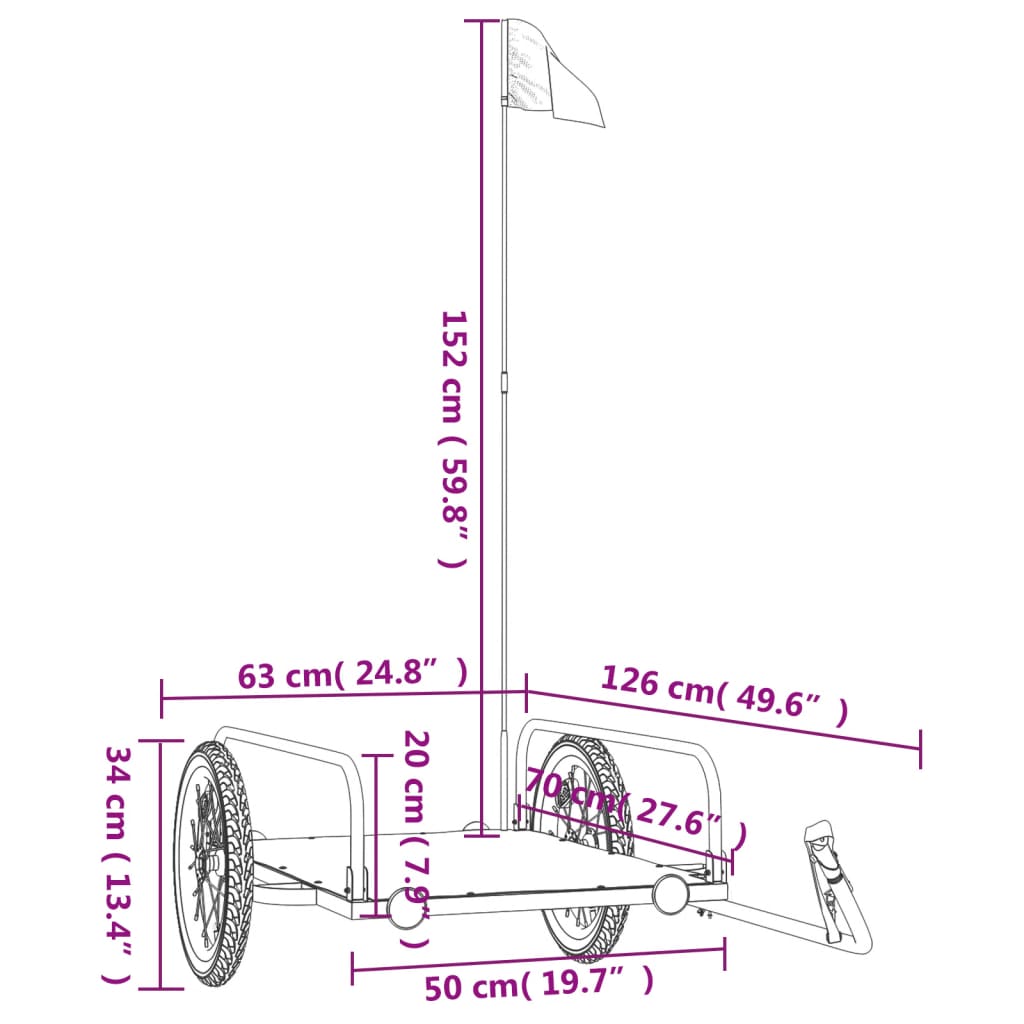 Fahrradanhänger Schwarz 122x53x31 cm Eisen