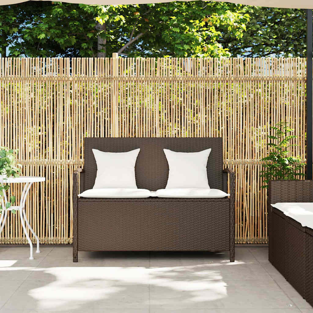 Gartenbank mit Stauraum und Kissen Schwarz Poly Rattan