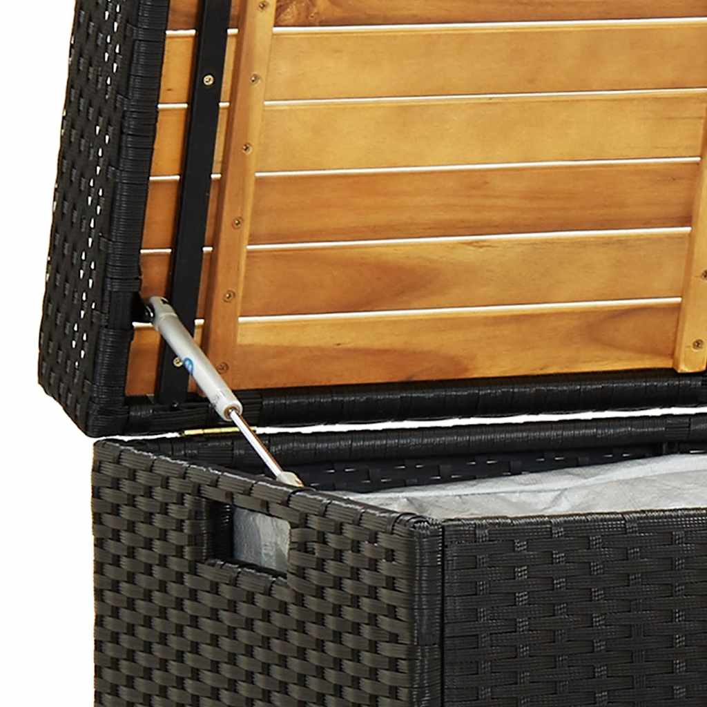 Bank mit Stauraum Schwarz 100x50x52 cm Poly Rattan Akazienholz