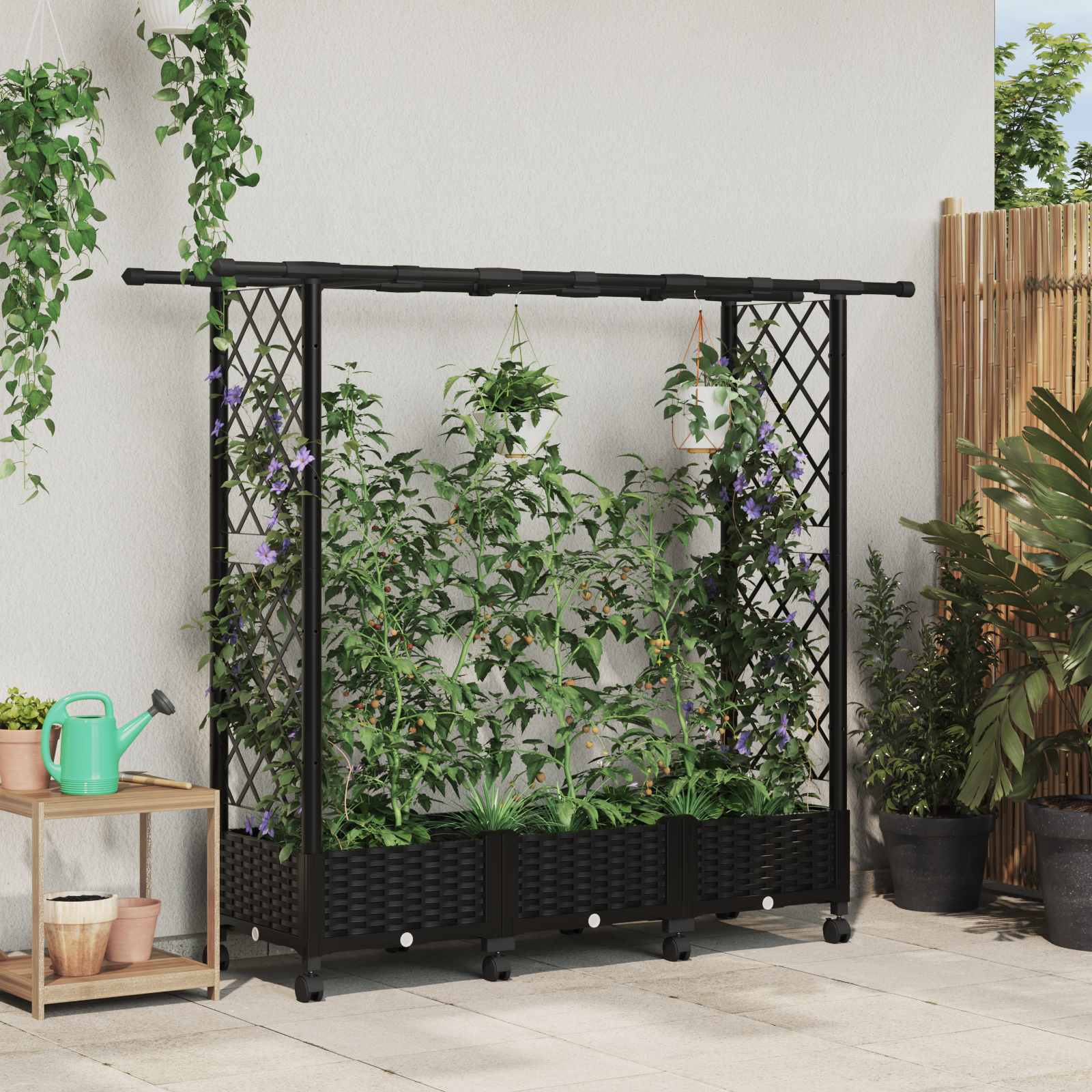 Hochbeet mit Rankgitter und Dach Braun 124 x 40 x 123 cm PP