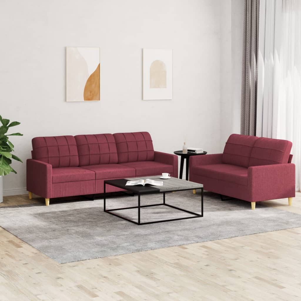 3-tlg. Sofagarnitur mit Kissen Braun Stoff