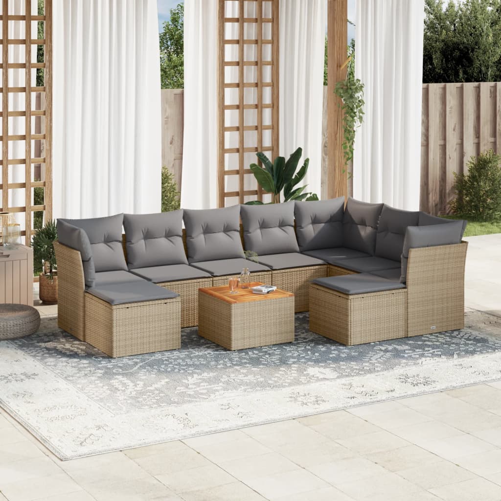 10-tlg. Garten-Sofagarnitur mit Kissen Schwarz Poly Rattan