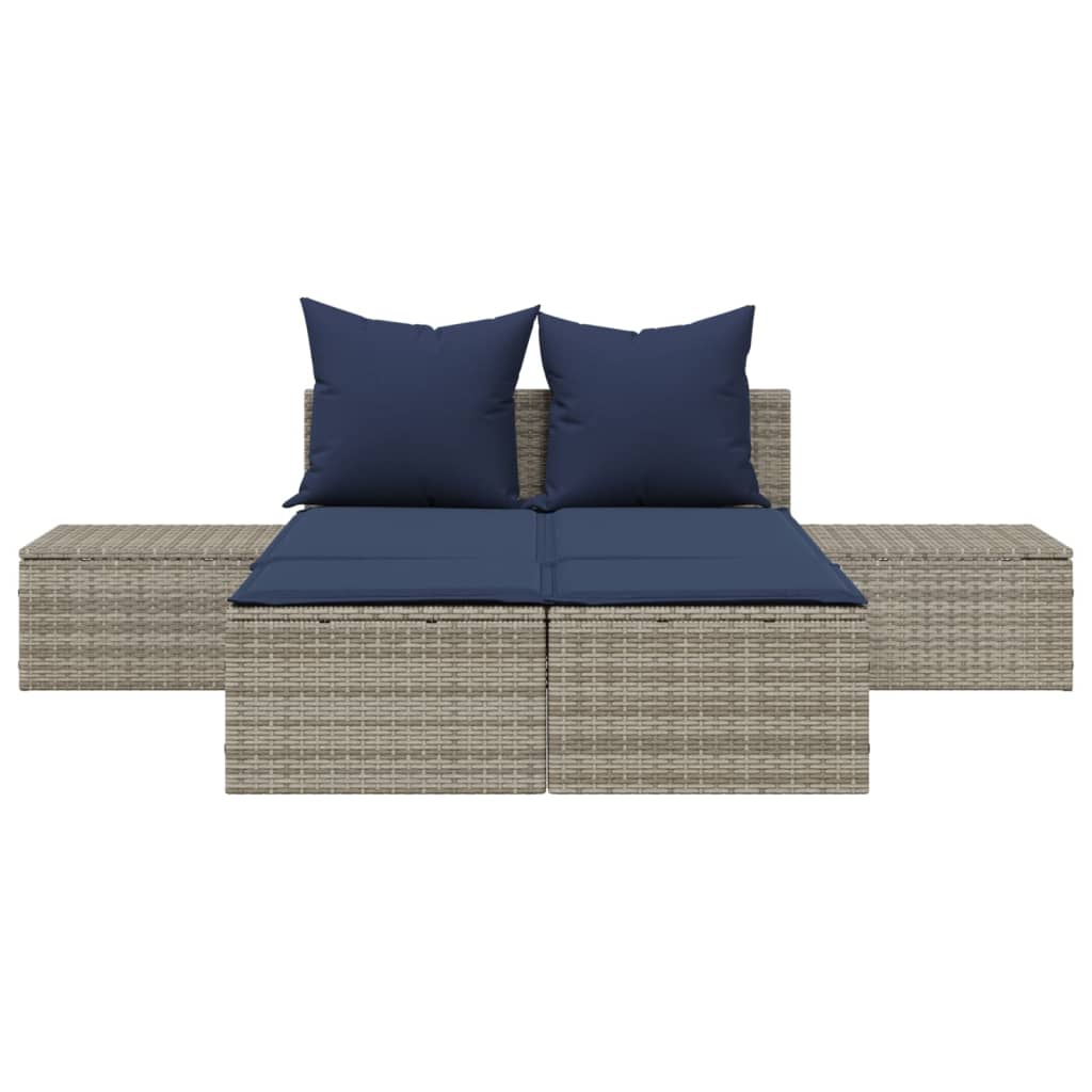 Doppelte Sonnenliege mit Kissen Braun Poly Rattan