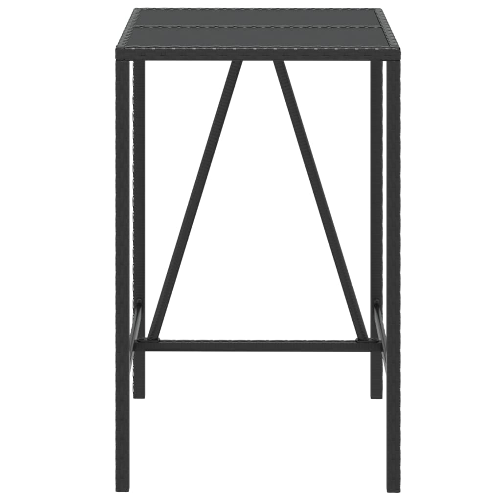 Bartisch mit Glasplatte Schwarz 110x70x110 cm Poly Rattan
