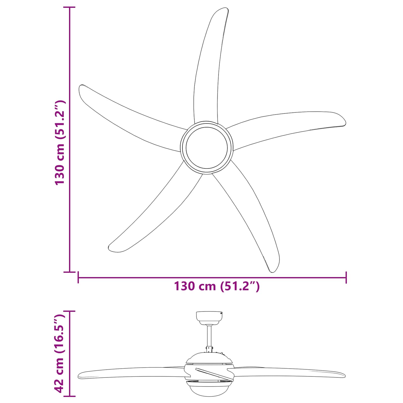 Deckenventilator mit Licht und Fernbedienung Ø 130 cm Weiß