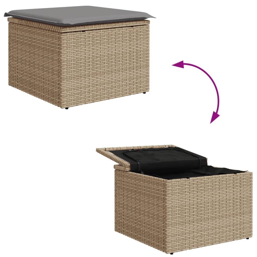 Gartenhocker mit Kissen Schwarz 55x55x37 cm Poly Rattan