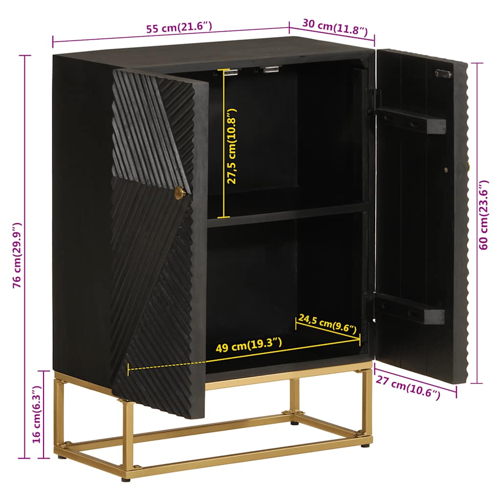Nachttisch Schwarz 40x30x50 cm Massivholz Mango und Eisen