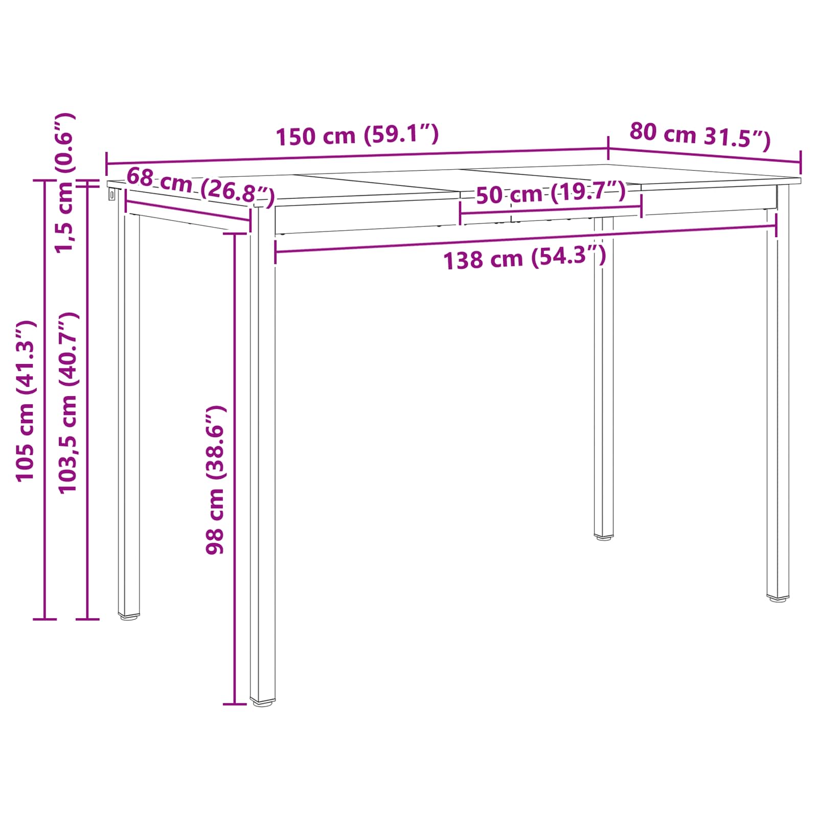 Bartisch Natur 200 x 100 x 105 cm Massives Kiefernholz