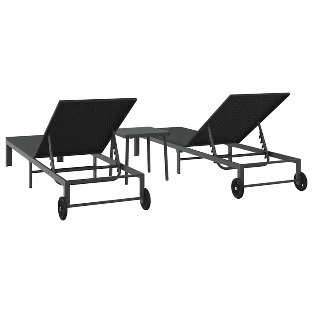 Sonnenliege 2-Person 3 pcs Braun Poly-Rattan