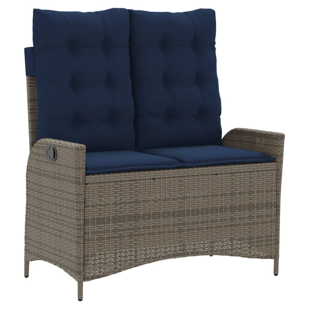 Gartenbank Verstellbar mit Kissen Braun Poly Rattan