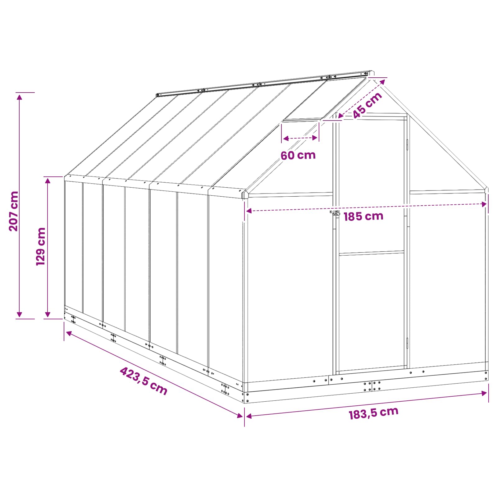 Garten Gewächshaus mit Tür Anthrazit 183,5 x 183,5 x 207 cm