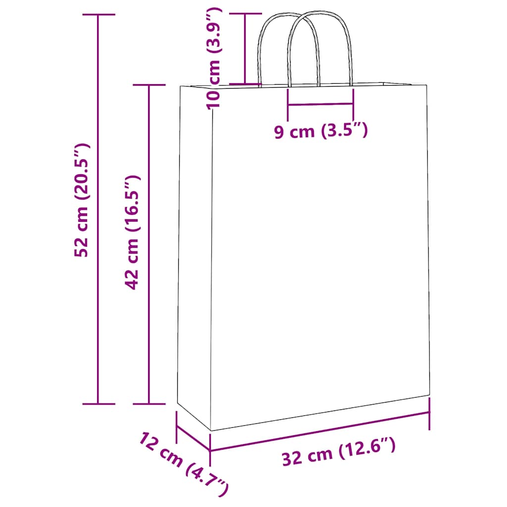 Papiertragetaschen 50 Stk. mit Henkeln Braun 21x11x36 cm