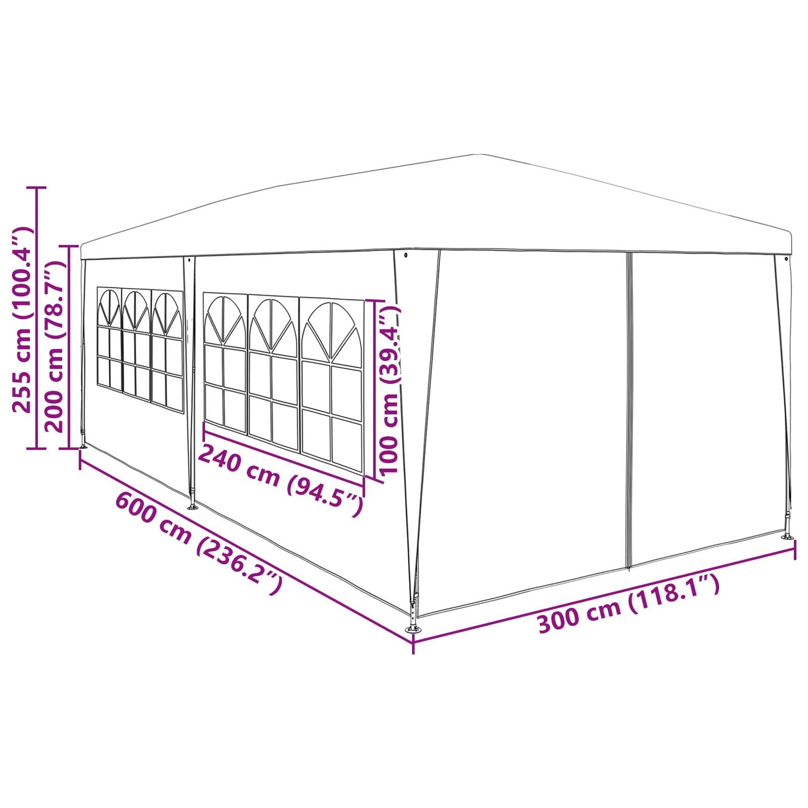 Party-Zelt 400 x 300 x 255 cm Rot PE und Stahl