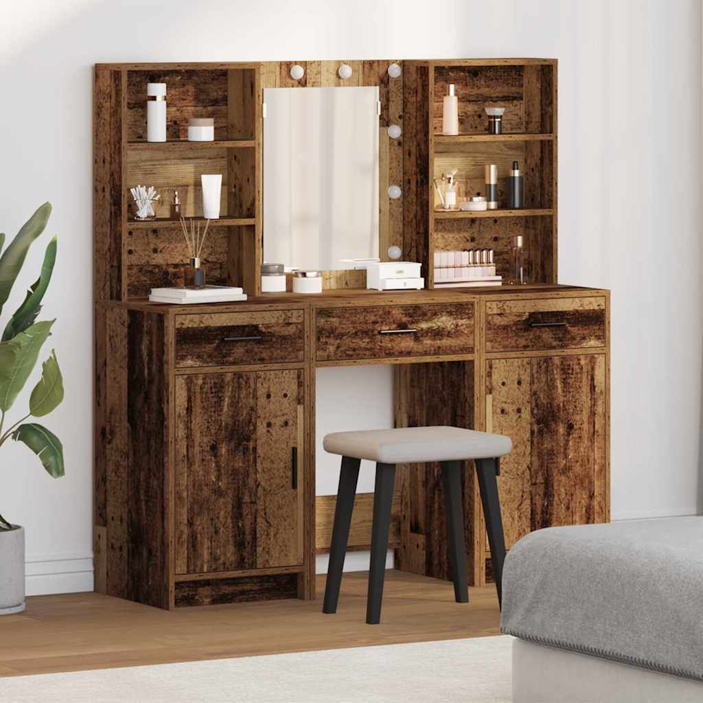 Schminktischset mit LED mit Schubladen 3 pcs Weiß Holzwerkstoff