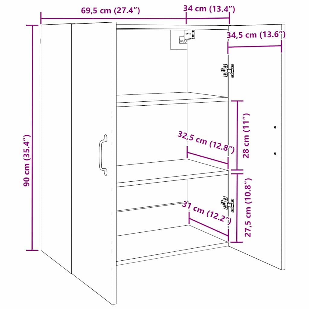 Hängeschrank Weiß 69,5x34x90 cm Holzwerkstoff