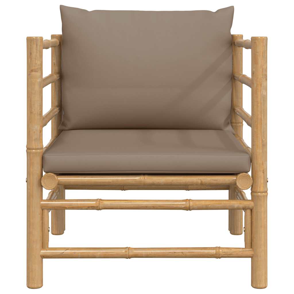3-tlg. Garten-Lounge-Set mit Hellgrauen Kissen Bambus