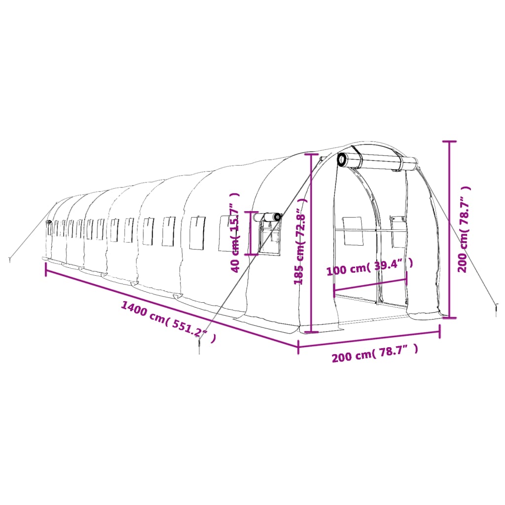 Gewächshaus mit Stahlrahmen Weiß 8 m² 4x2x2 m