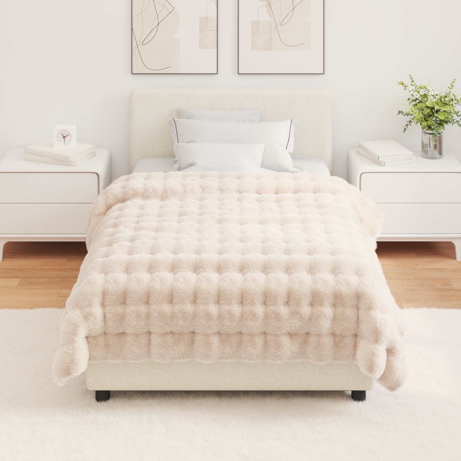 Rutschfeste Decke aus Kunstkaninchenfell Olite Beige Polyester