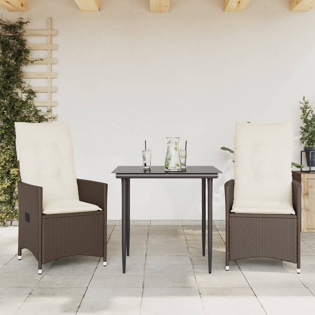 Gartensessel Verstellbar mit Kissen Schwarz Poly Rattan