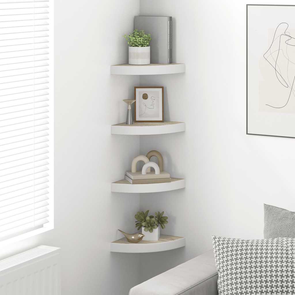 Schwebende Eckregale 2 Stk. Hochglanz-Weiß 25x25x3,8 cm MDF