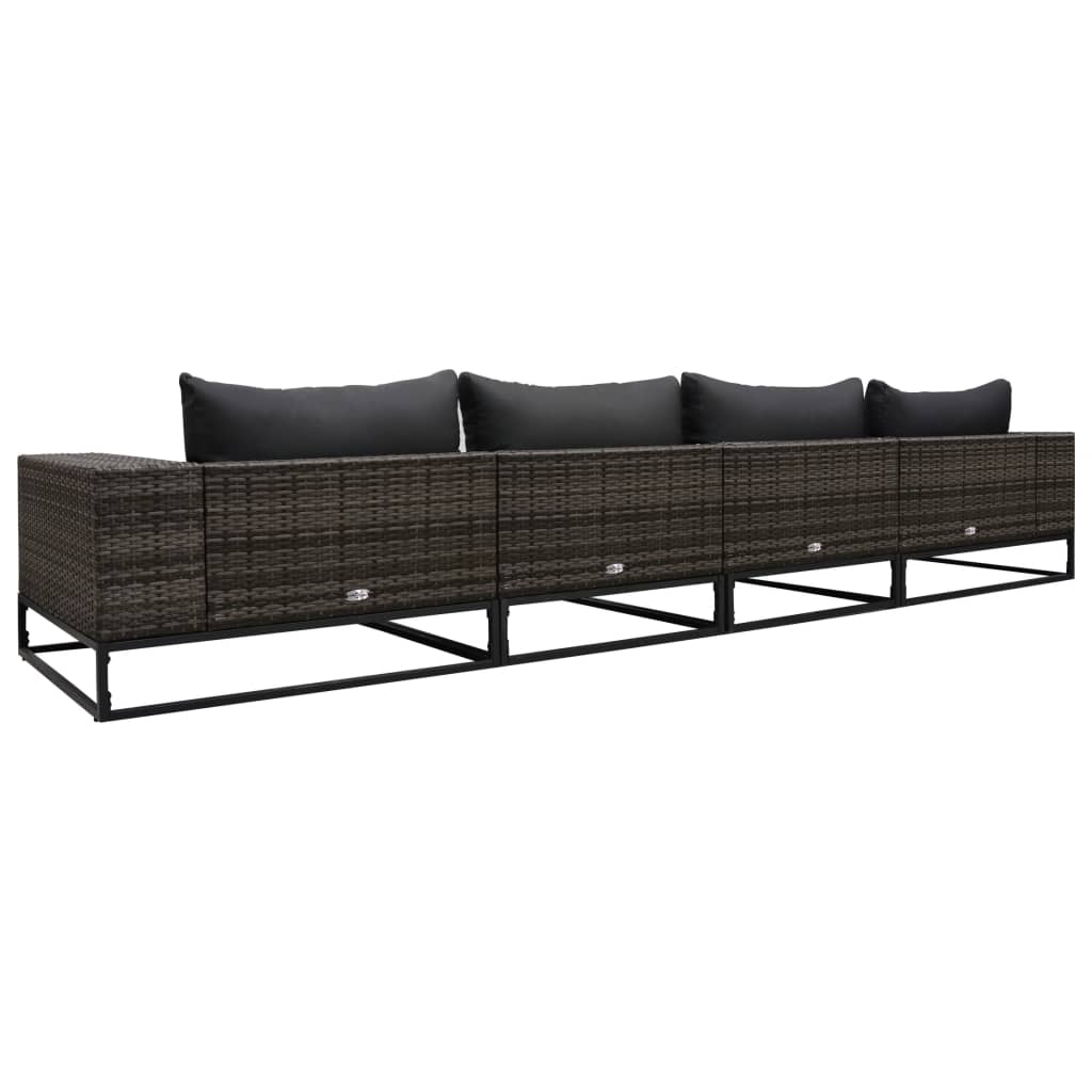 5-tlg. Garten-Sofagarnitur mit Auflagen Poly Rattan Grau