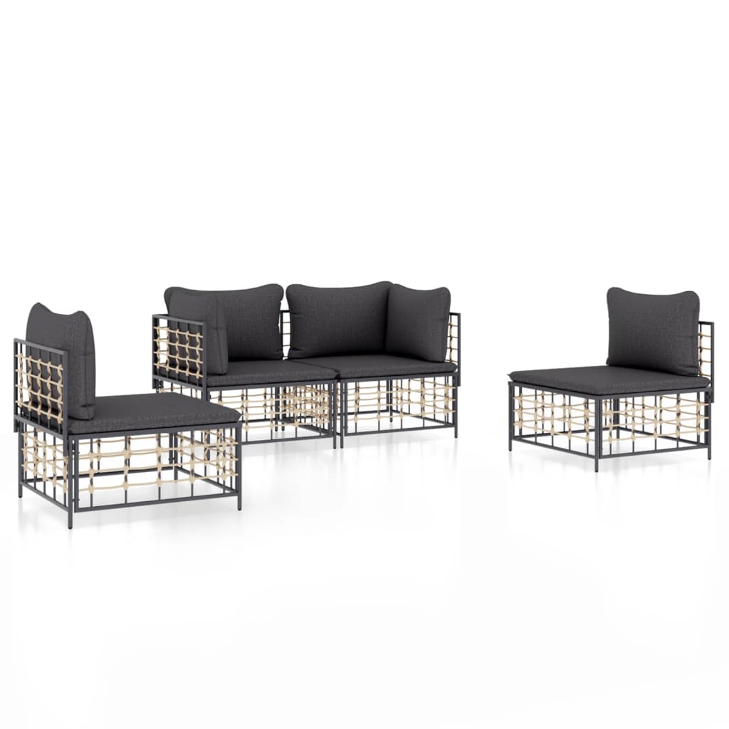 6-tlg. Garten-Lounge-Set mit Kissen Anthrazit Poly Rattan