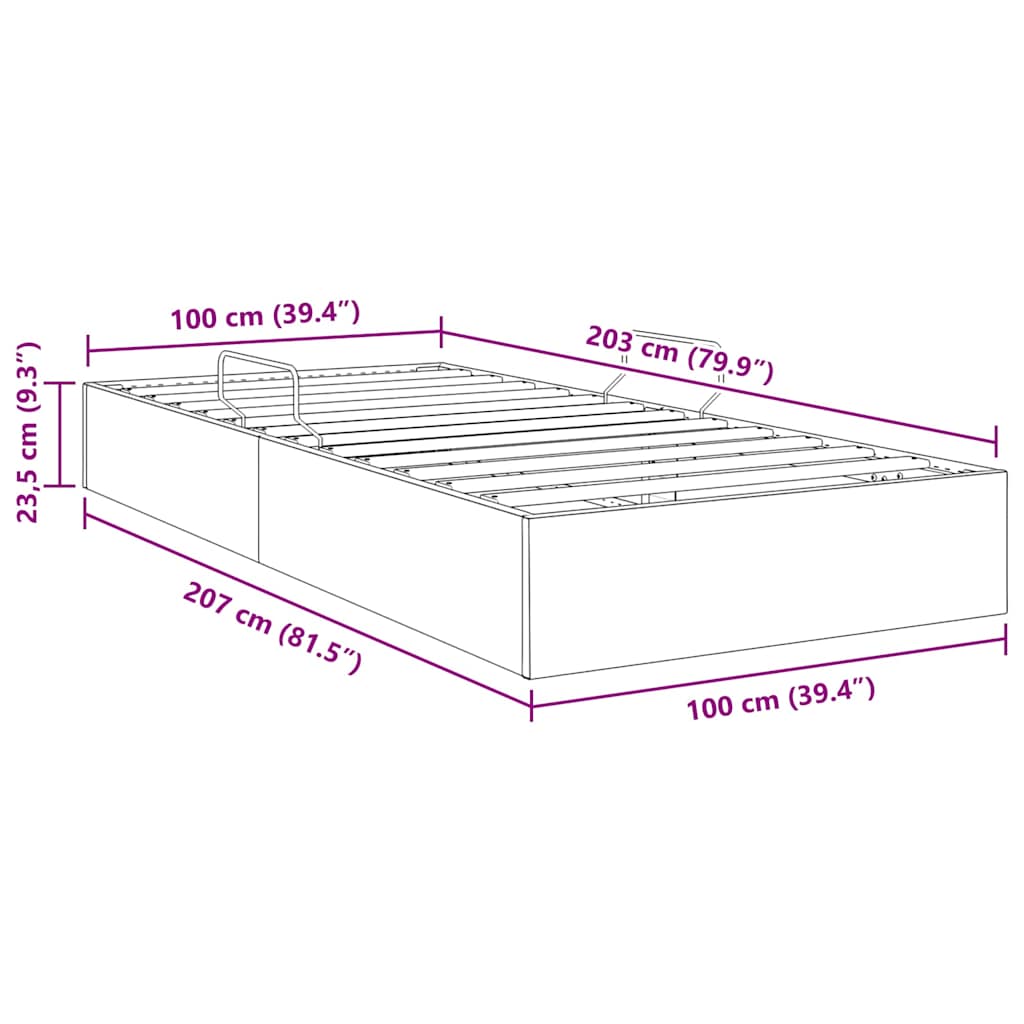 Aufbewahrungsbett mit Matratze Hellgrau 203 x 100 cm Stoff