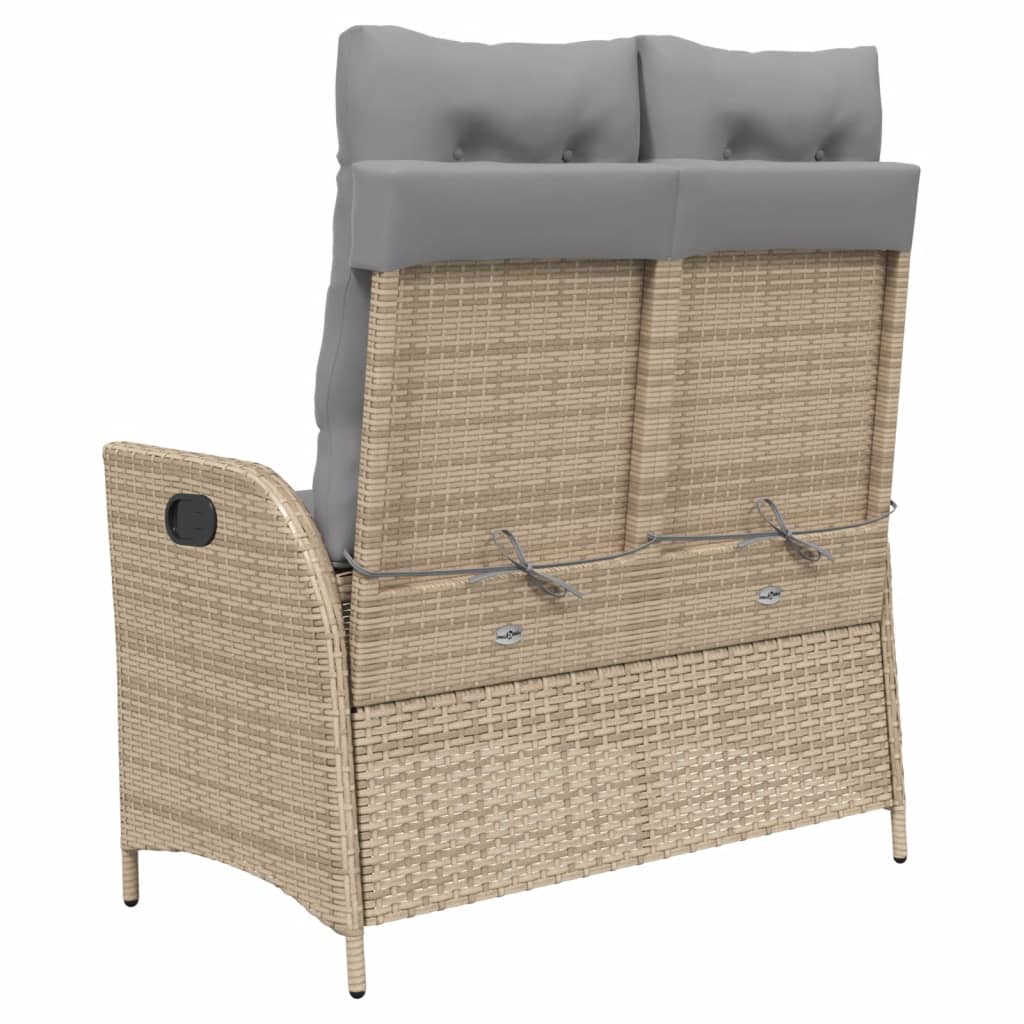 Gartenbank Verstellbar mit Kissen Schwarz Poly Rattan