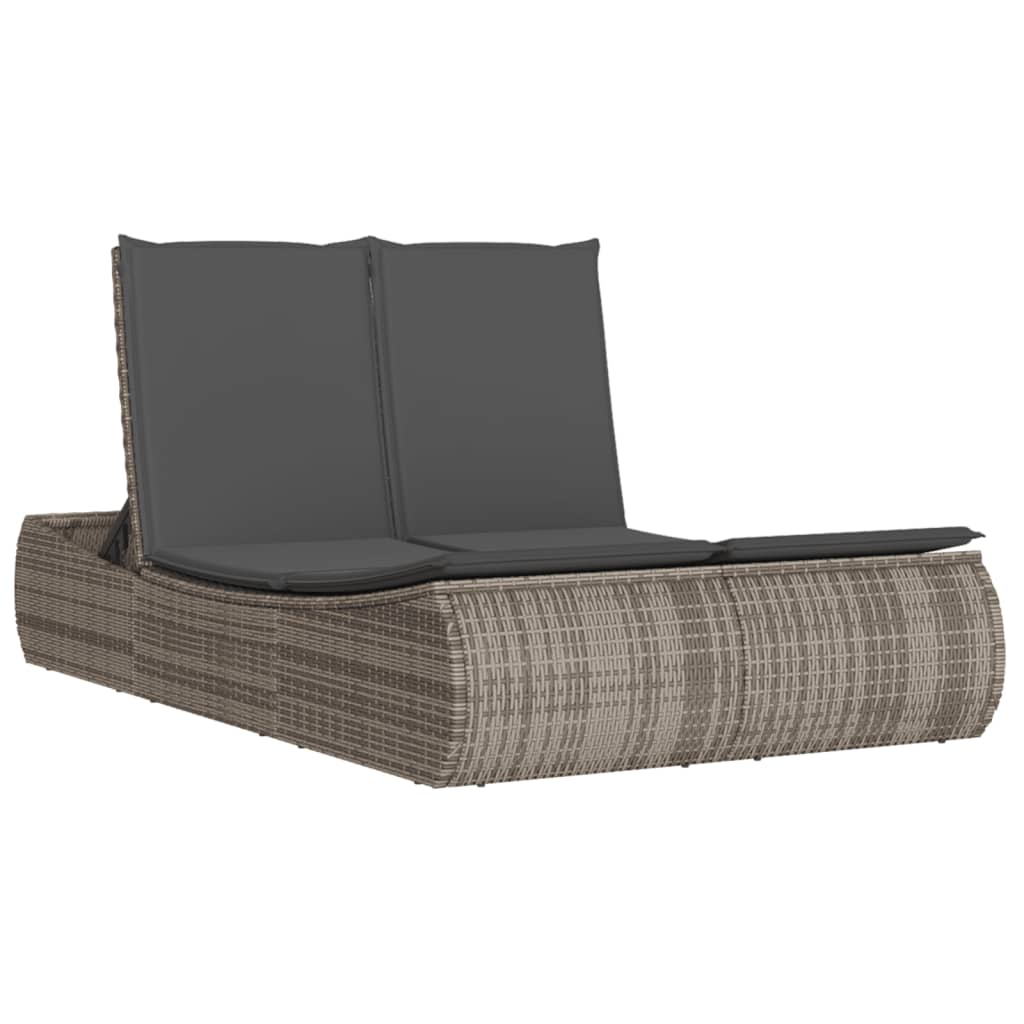 Doppel-Sonnenliege mit Kissen Schwarz Poly Rattan