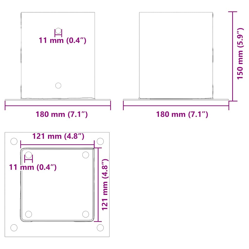Pfostenträger Quadratisch 4Stk. Silber 46x46mm Verzinkter Stahl